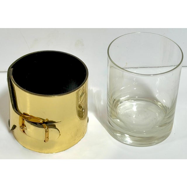 Gold Late 20th Century 6 Italian Gold-Plated Leather Horsebit Old Fashioned Glasses, Style of Gucci For Sale - Image 8 of 14