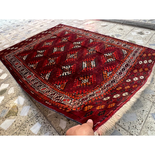 Tribal High-Quality Hand-Knotted Turkmen Yomut Wool Area Rug - 4'6" X 6'1" For Sale - Image 3 of 14