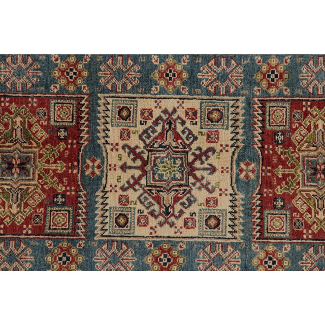 2010s Rug & Kilim’s Kazak Style Rug in Red, Blue and Beige-Brown Geometric Patterns For Sale In New York - Image 6 of 7