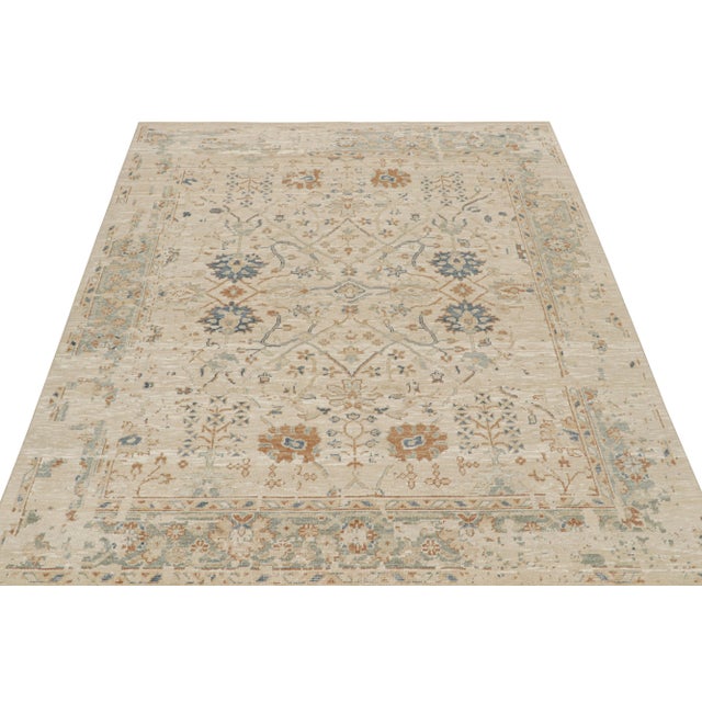 Modern Rug & Kilim’s Oushak Style Rug With Beige, Rust and Navy Blue Floral Patterns For Sale - Image 3 of 8