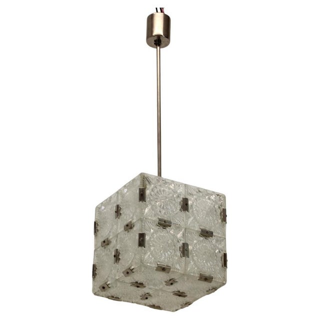 Mid-Century Square Clear Glass Pendant attributed to Kamenicky Senov, 1960s For Sale - Image 10 of 10