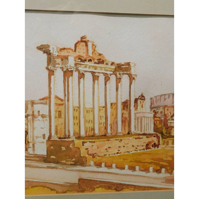 Orange Vintage Roman Ruins Watercolor Painting Signed Bollazzi For Sale - Image 8 of 13