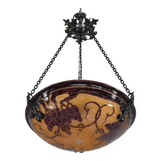 French Art Deco Pendant Light by Le Verre Francais Schneider - 1925 Cameo Chandelier France For Sale