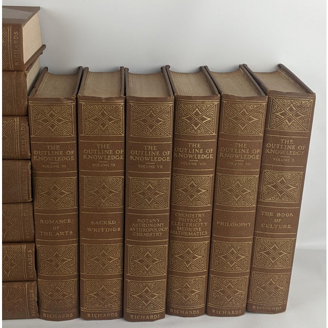 1924 the Outline of Knowledge 19-Volume Brown & Gold Gilt Decorative Book Set For Sale In New York - Image 6 of 15