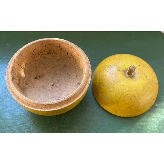 Antique Early 20th Century Paint Decorated Carved Wood Yellow Golden Apple Box For Sale - Image 9 of 12
