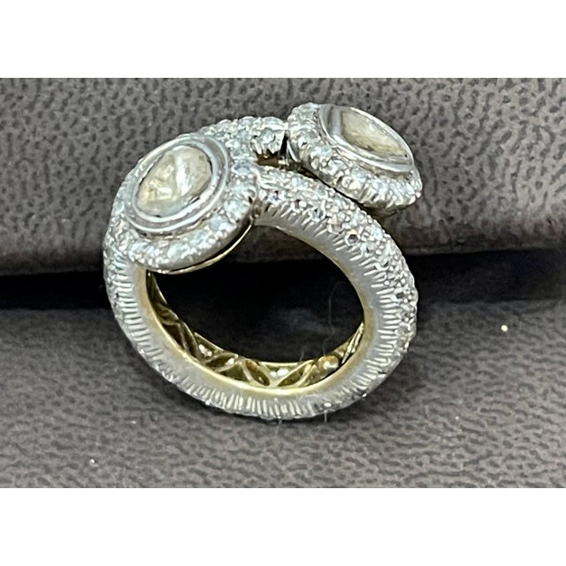 Metal Mughal Magnificenct Traditional Kundan Polki Rose Cut Diamond Ring Gold & 925 For Sale - Image 7 of 18