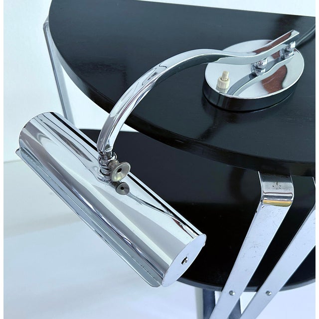 French Art Deco piano lamp, featuring a chromed structure supported by a sturdy, iron-weighted base Dimensions: Height:...