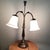 Vintage Art Nouveau Double Arm Brass Table Lamp With Ornate Fruited Base and Two Curved Arms W/Bell Shaped Glass Shades For Sale - Image 12 of 12