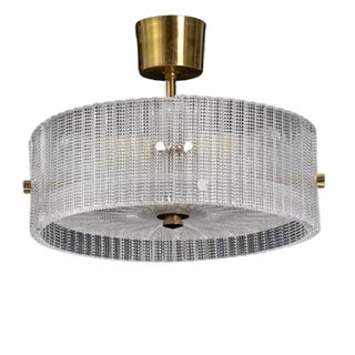 Glass & Brass Ceiling Lamp by Carl Fagerlund for Orrefors, Sweden, 1960s For Sale