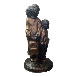 1980s Gorgeous My Big Sister Signed Bronzed Ceramic Austin Sculpture For Sale