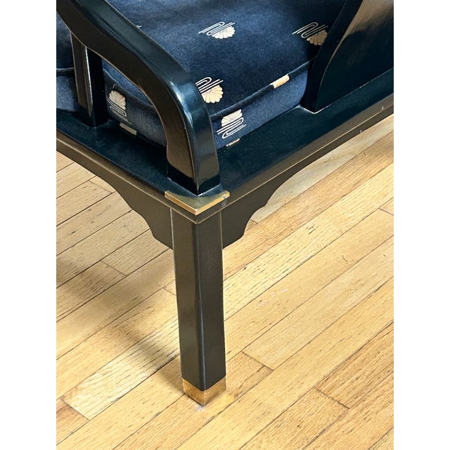 Art Deco Vintage James Mont Style Black Lacquer & Brass Horseshoe Ming Chair by Century For Sale - Image 3 of 4