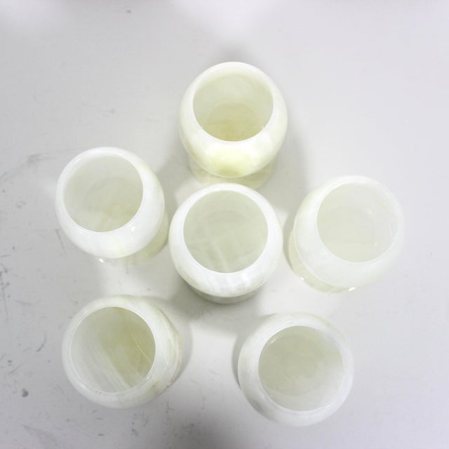 Gemstone 1970s Italian Onyx Marble Cups, Goblets or Chalices, White Stone, Small Wine Cordial - Set of 6 For Sale - Image 7 of 12