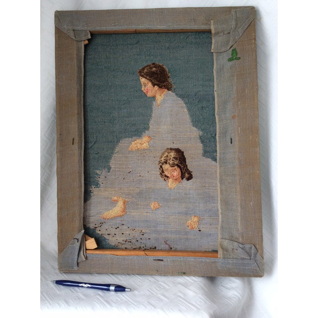 Textile Antique C1870s French Victorian Beaded Tapestry, Mother, Child For Sale - Image 7 of 7