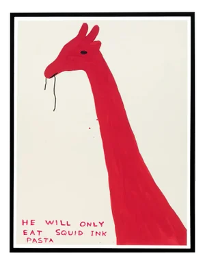 David Shrigley, He Will Only Eat Squid Ink Pasta, 2019, Lithograph Poster, Framed