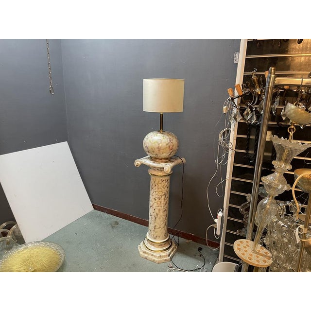 Italian Ceramic Pillar Pedestal with Table Lamp, 1980s For Sale - Image 9 of 18