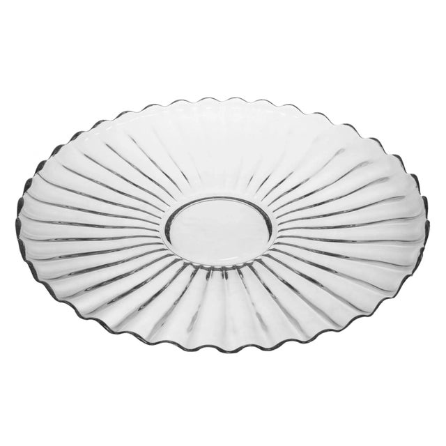 Glass Vintage Fluted Round Vintage Crystal Serving Platter For Sale - Image 7 of 7