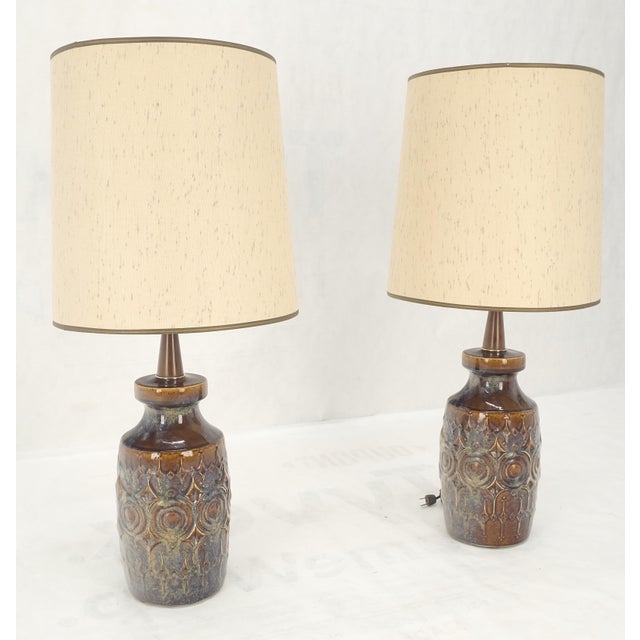Brown Grey Blue Glazed Pottery Ceramic Vase Shape Table Lamp - A Pair For Sale - Image 11 of 12