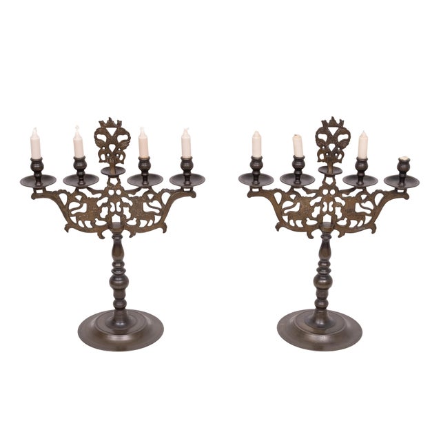 Large Antique Bronze Shabbat Candelabras, Germany, 1900s, Set of 2 For Sale - Image 11 of 11