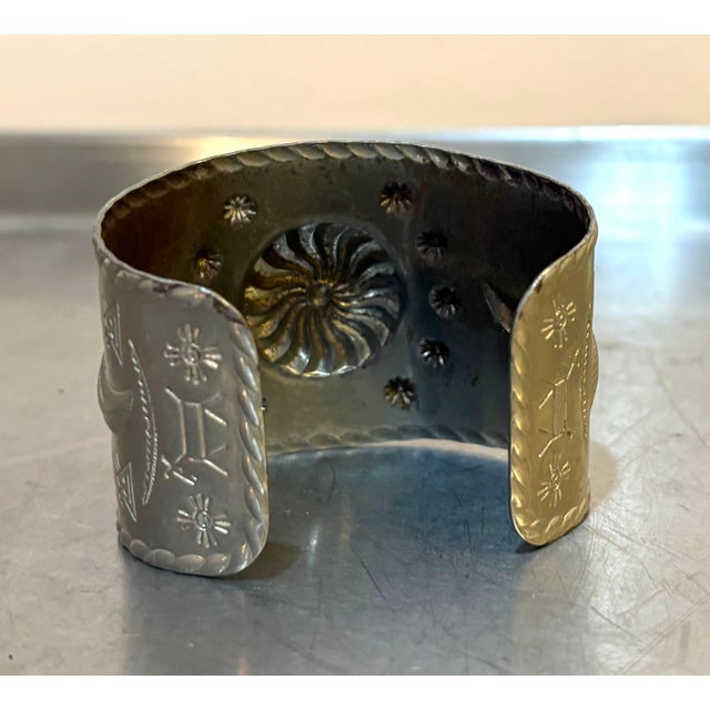 Native American Native American Style Etched Silver Cuff Bracelet For Sale - Image 3 of 5
