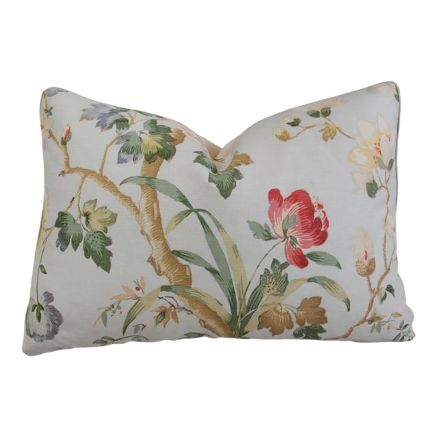 Designer Clarence House Floral Peony Trail Flower Feather/Down Pillow For Sale