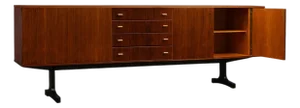 Cimo Brazilian Rosewood Credenza with Ebony-Finished Legs and Brass Hardware, Brazil, 1960s — Architectural Storage with Eight Compartments - Lot 319