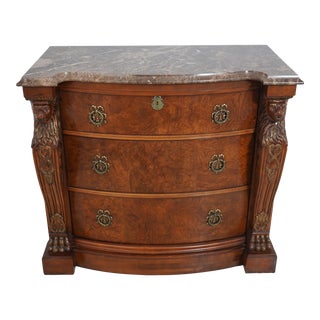 Bernhardt Marble Top 3 Drawer Lion Carved Chest For Sale