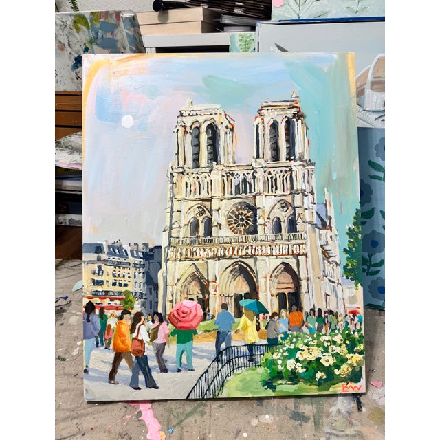 Tan "Notre Dame Paris at Dusk, After the Storm" Painting For Sale - Image 8 of 8