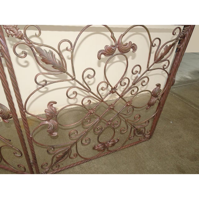 Vintage Three Panel Brown Metal Fireplace Screen Scrolls & Flourishes For Sale In Los Angeles - Image 6 of 12