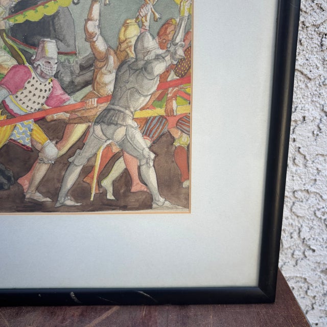 Red Attributed to Willy Pogány Gothic Medieval Knights Watercolor, Circa 1920s–1930s For Sale - Image 8 of 18