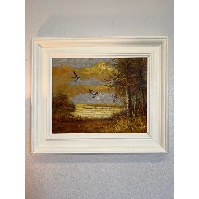 Oil on canvas - 28” x 24” x 3” outside of frame Vintage pallet knife oil on canvas. Amazing light and movement in the...