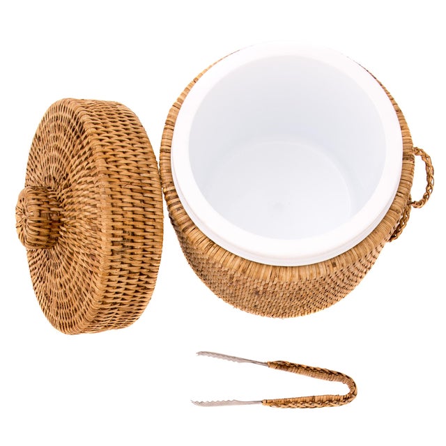 Boho Chic Boho Chic Artifacts Rattan Ice Bucket With Tongs For Sale - Image 3 of 4