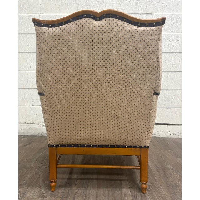 Vintage Country French Fruitwood Upholstered Wingback Chair For Sale - Image 9 of 10