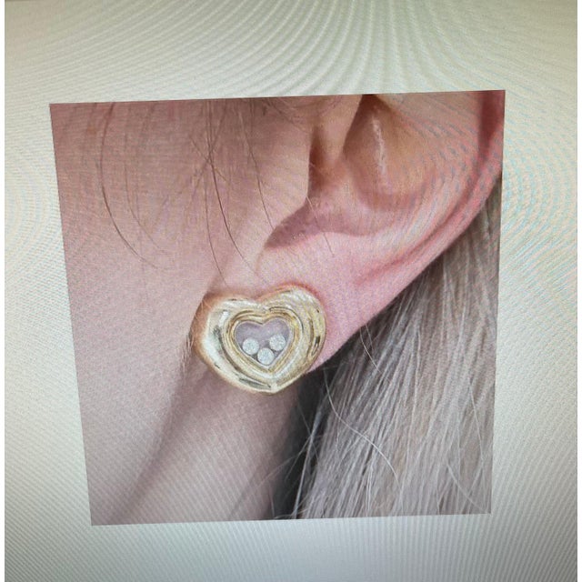 Gold Chopard Happy Floating Diamonds Heart Clip on 18 Karat Yellow Gold Earrings For Sale - Image 8 of 8