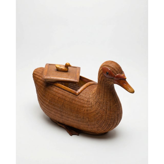 1970s Vintage Woven Wicker Duck Storage Box For Sale - Image 5 of 5