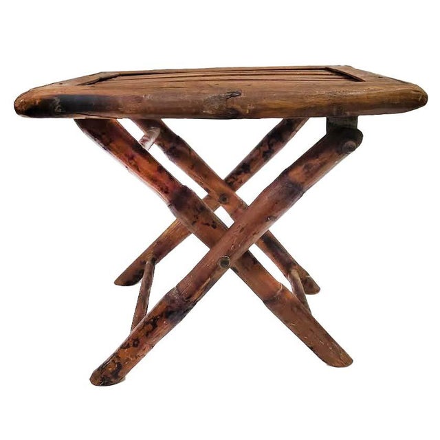 1960s Mid-Century Burnt Tortoise Bamboo Folding Plant Stand or Accent Table For Sale - Image 5 of 10