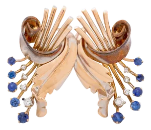 Retro 14k 2-Tone Gold Sapphire Diamond Brooch