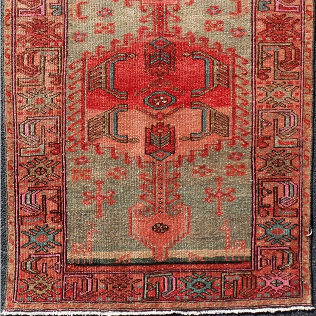 Measures: 3'1 x 6'4 Antique Persian Hamadan Rug with Colorful Geometric Medallion With Light Green. Keivan Woven Arts /...