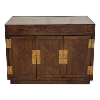 Vintage Rolling Henredon Oak Campaign Flip Top Server Dry Bar For Sale