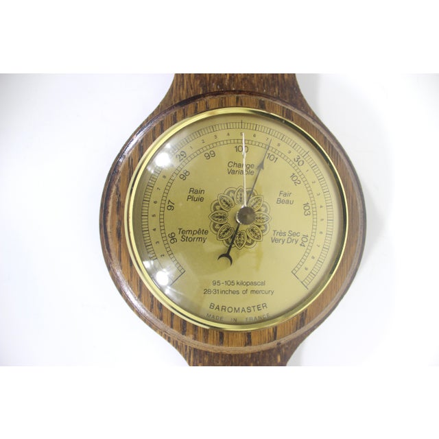 Wood Vintage French Wall Barometer, Made of Wood, Brass and Glass, France For Sale - Image 7 of 11