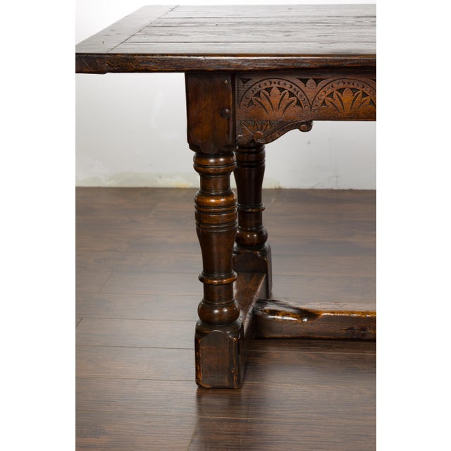 19th Century English Oak Table with Carved Apron and Turned Legs For Sale - Image 9 of 12