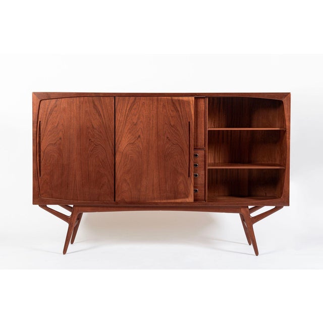 Harry Ostergaard Mid Century Danish Teak Tall Sideboard or Bar Cabinet by Harry Ostergaard For Sale - Image 4 of 17