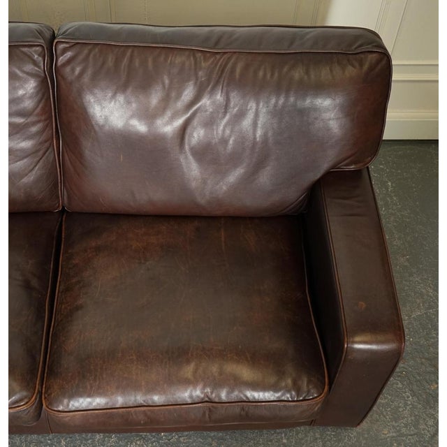 Vintage Brown Leather Two to Three Seater Sofa For Sale - Image 9 of 16