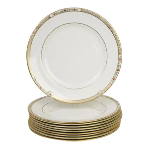 Ten Spode Golden Trellis Gilded Dinner Plates - Set of 10
