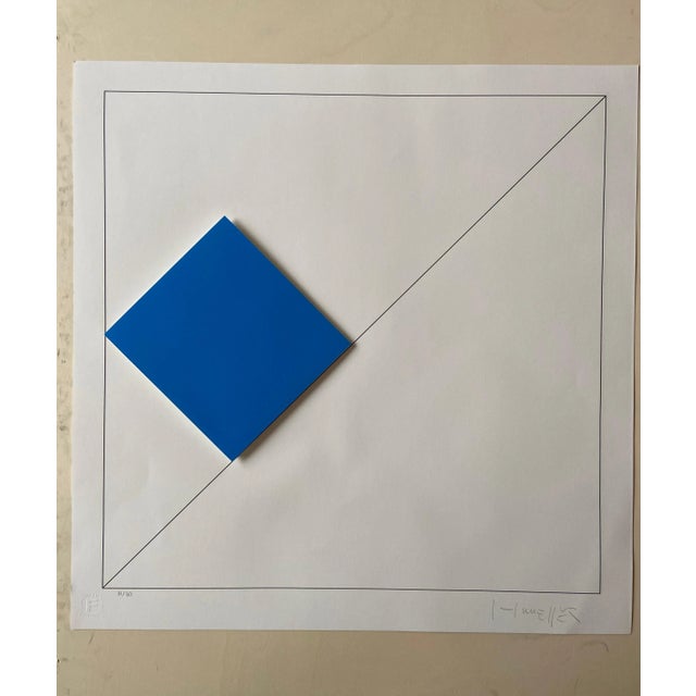 Gottfried Honegger, Composition 1 3D Square (Dark Blue), 2015, Silkscreen For Sale - Image 4 of 7