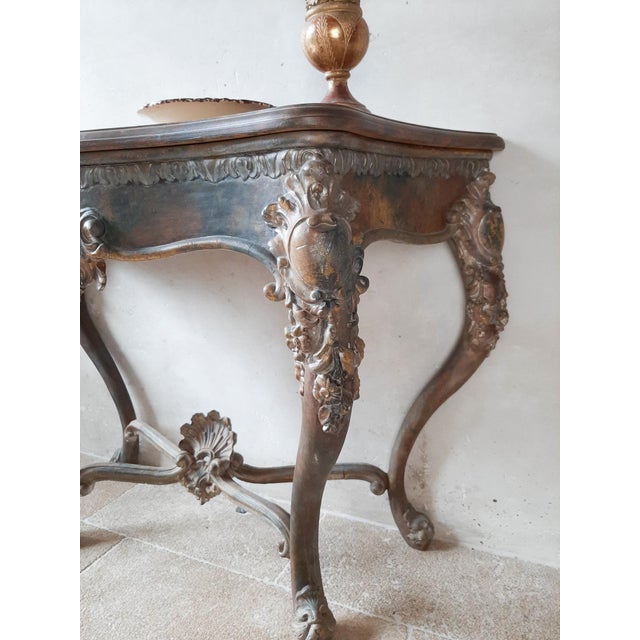 19th Century Console Table with Patina in Gold, Cognac and Petrol Tones For Sale - Image 5 of 16