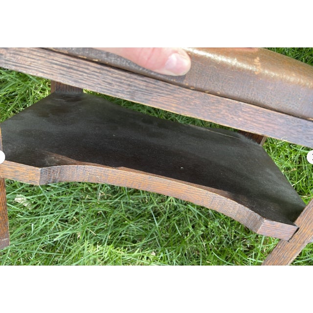 Antique Arts and Crafts Wood & Leather Footstool, Signed For Sale - Image 4 of 14