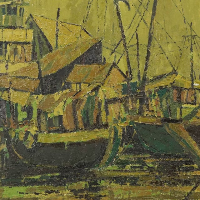 1980s Nanci Blair Closson Crowded Harbor Hand Signed Original Impasto Painting on Canvas Large For Sale - Image 10 of 12