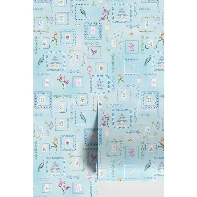 Mahjong Tile Grasscloth Wallpaper by House Party | Bam Blue | 6 Yards For Sale