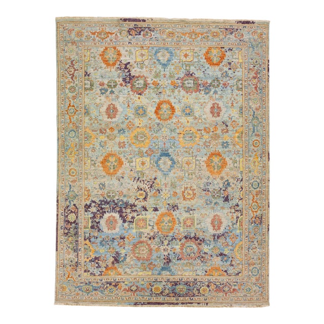 2020s Multicolor Handmade Persian Tabriz Style Wool Rug Allover Design by Apadana For Sale