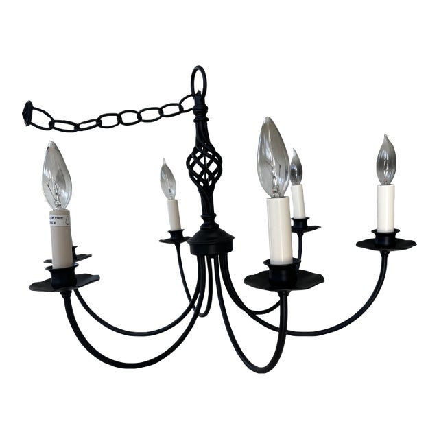 1990s Hubbardton Forge Hand-Forged Wrought Iron 6-Arm Candelabra Chandelier For Sale